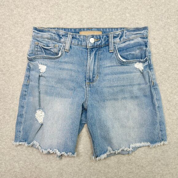 Joe's Bermuda Denim Shorts WMNS 27 Mid Rise Distressed Light Wash Blue Stretchy - Picture 1 of 8